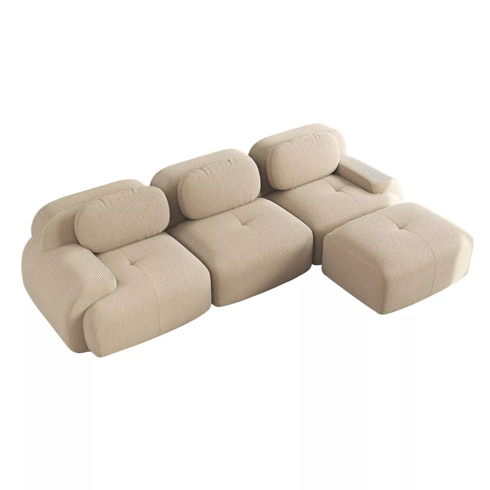 Canapé modulable 3 places avec accoudoirs et velours côtelé