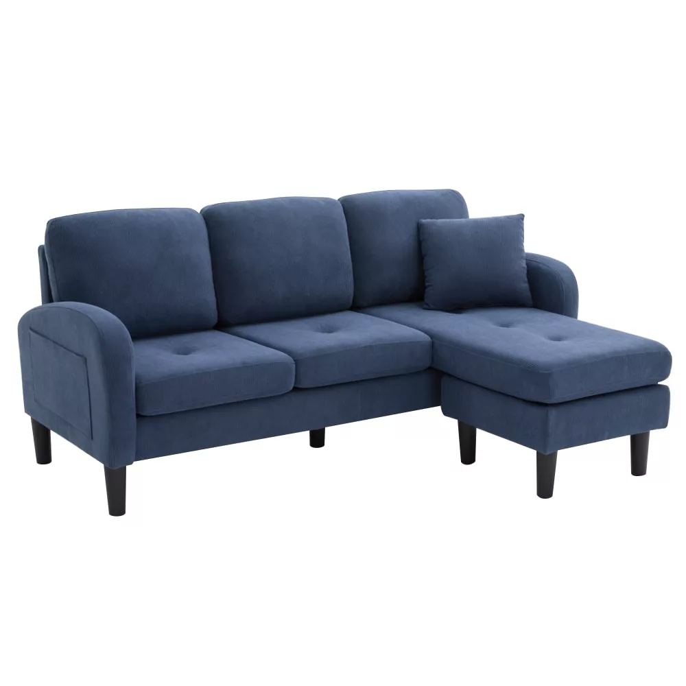 Canapé d'angle modulable en velours polyester côtelé