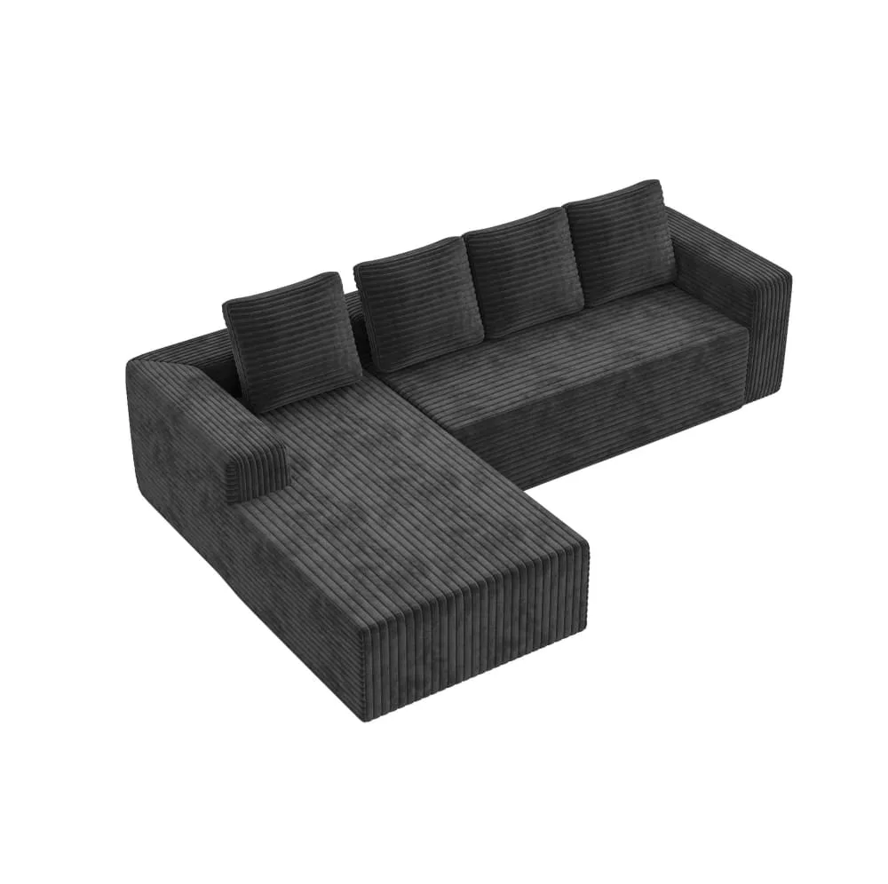 Canapé d'angle modulable en velours polyester côtelé