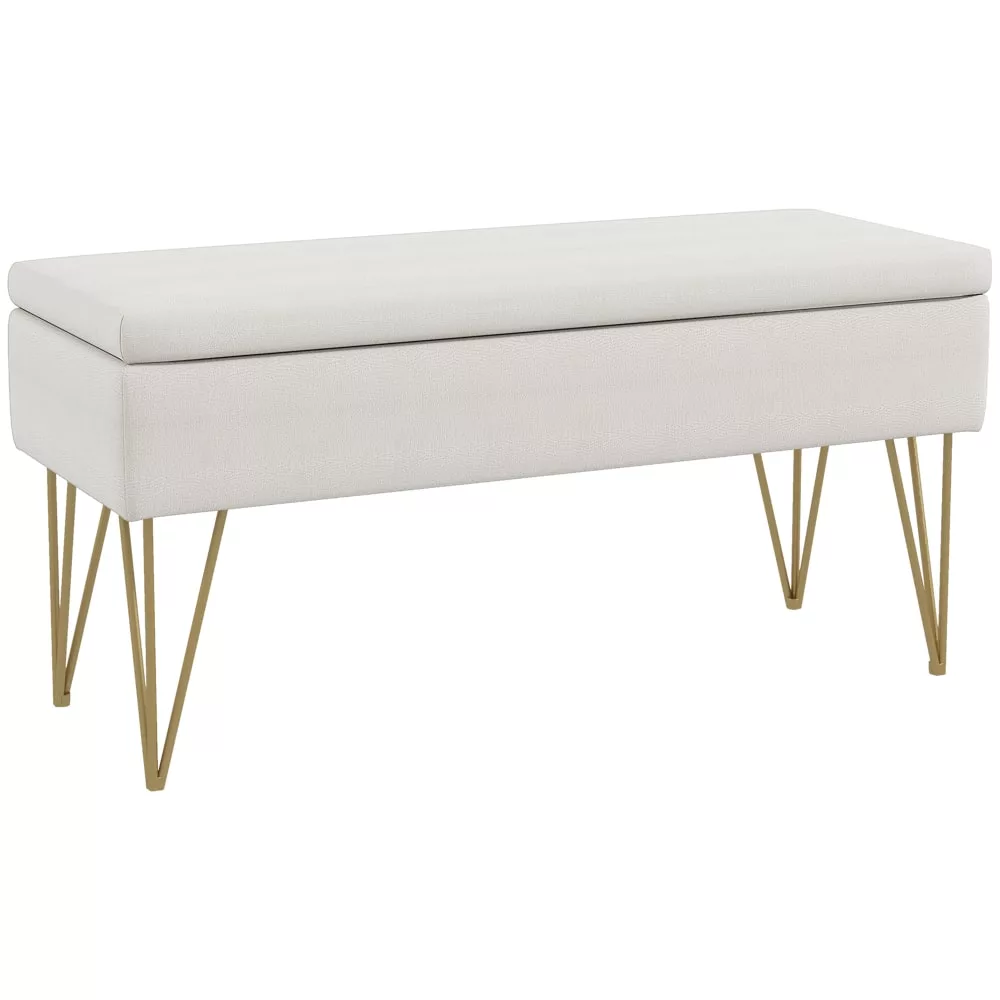 Banquette coffre de rangement 2 en 1 – Tissu aspect lin