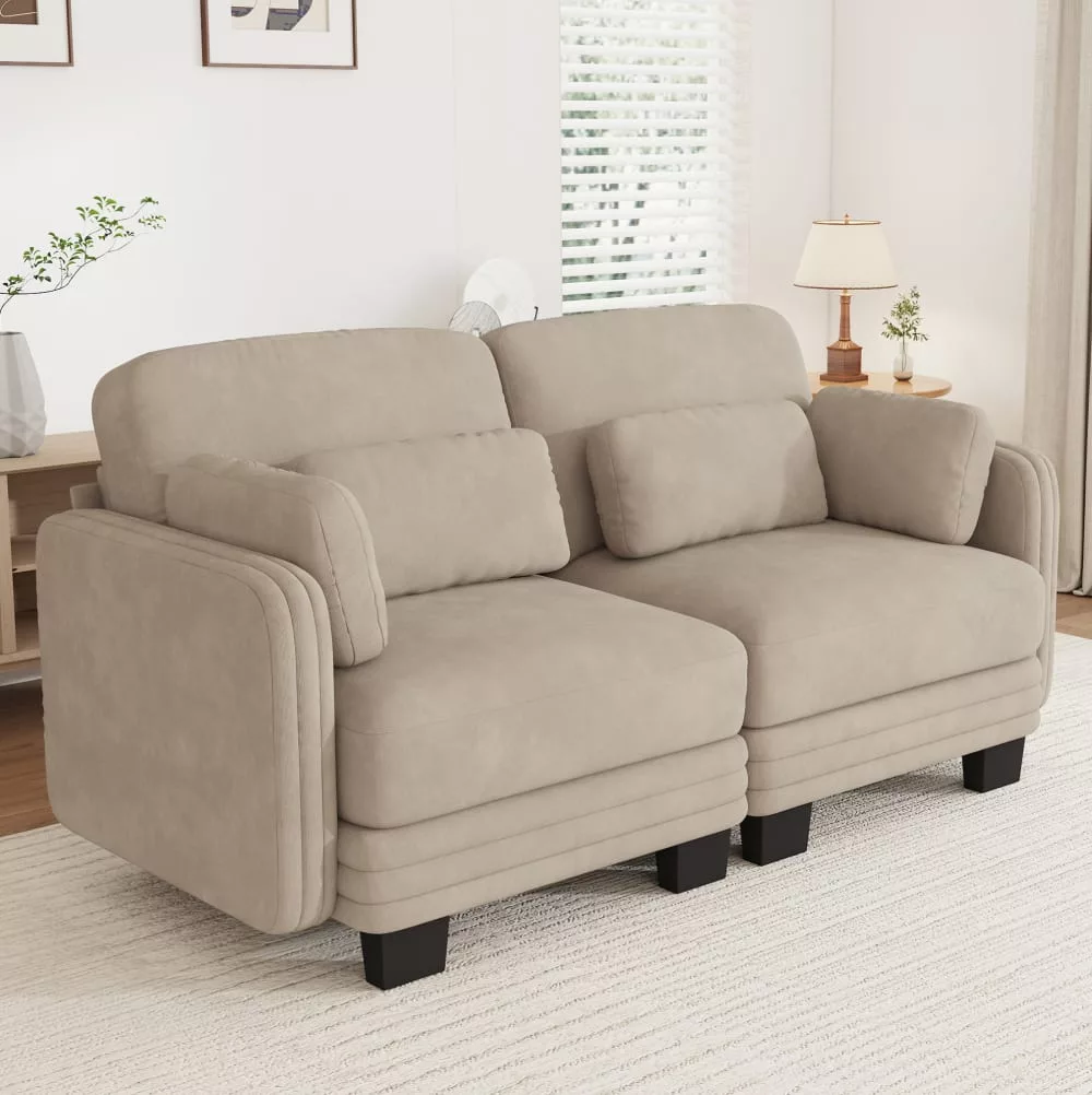 Canapé modulable en chenille avec coussins
