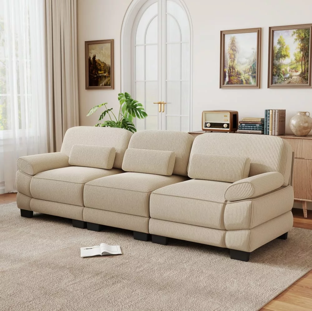 Canapé modulable en velours côtelé avec coussin