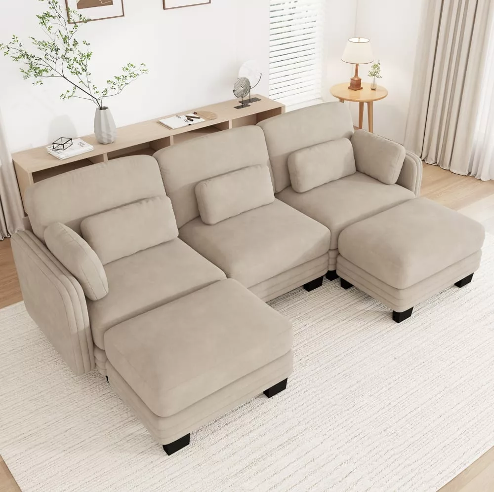 Canapé modulable en chenille avec coussins