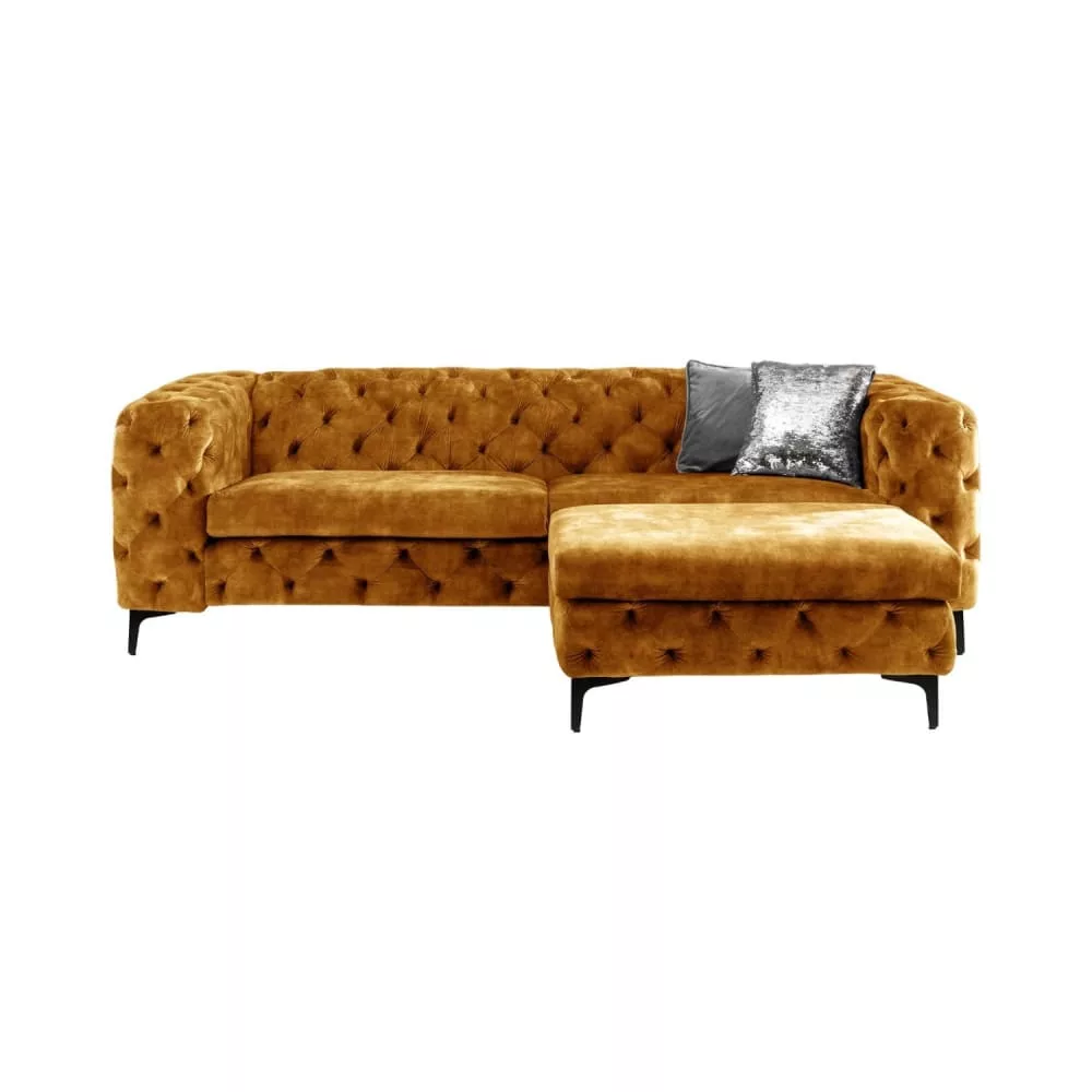 Canapé d'angle avec pouf 4 places en velours de polyester Velena