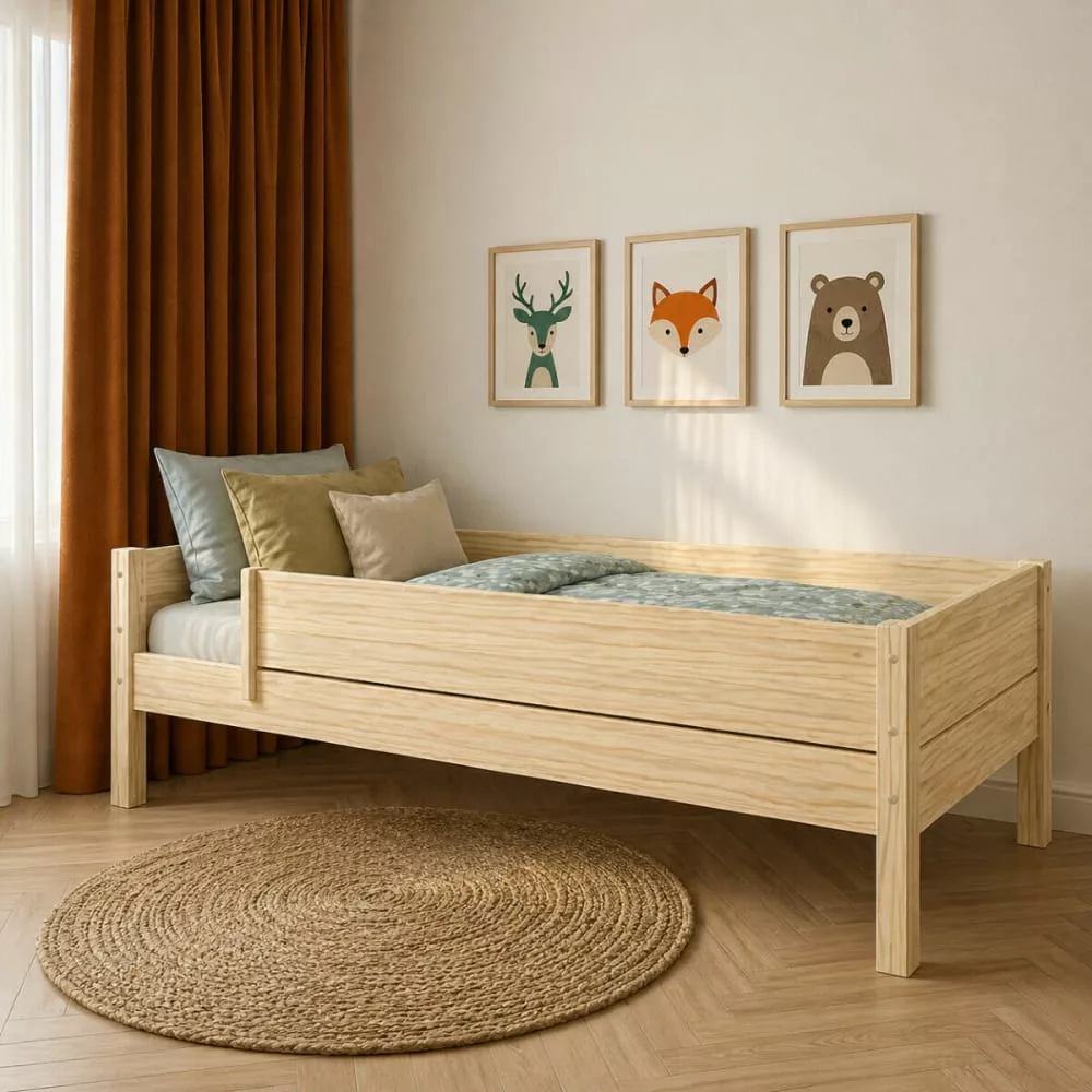 Pack lit banquette avec barrière et matelas bois massif