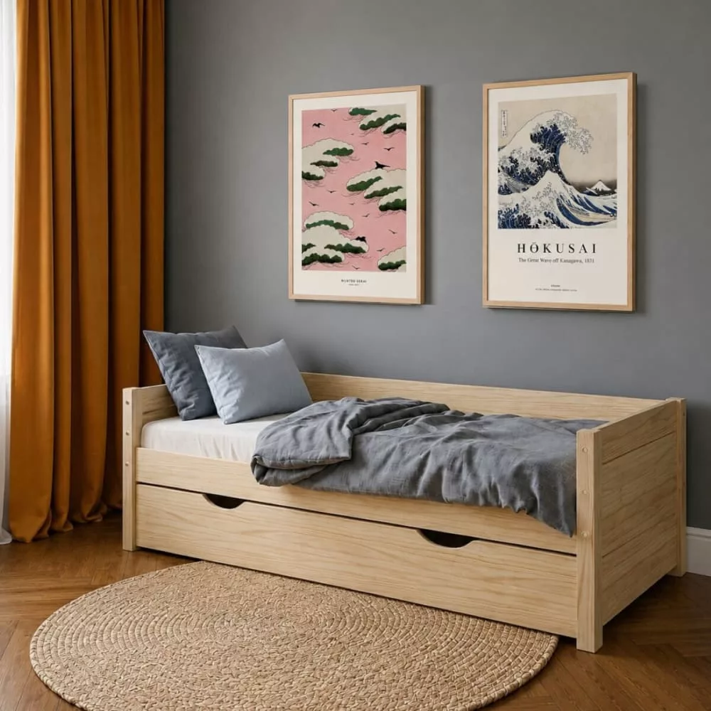 Pack lit banquette avec tiroir et matelas bois massif