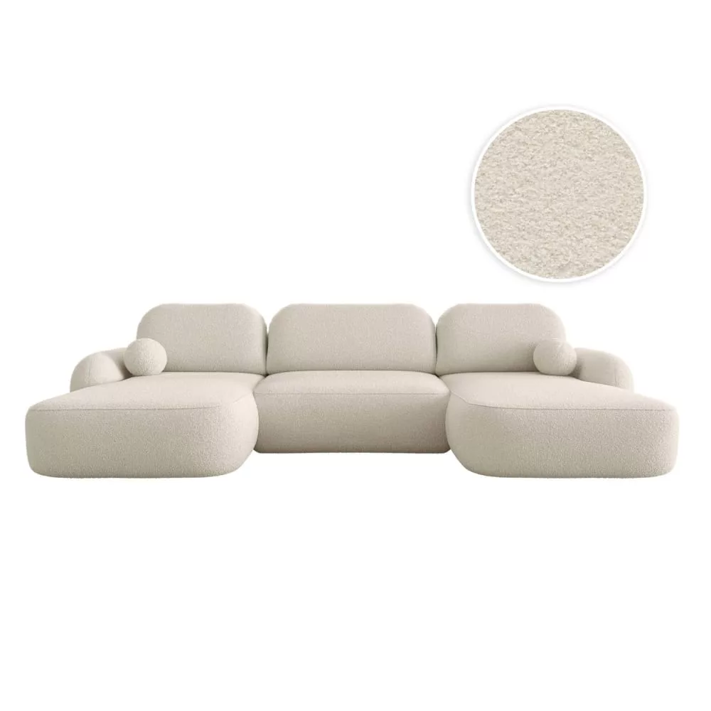 Canapé panoramique convertible 6p milly en tissu bouclette