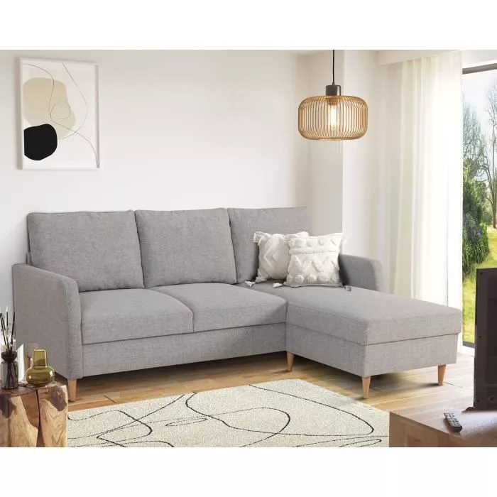 Canapé d'angle fixe 3 places CHIPY – Tissu souris