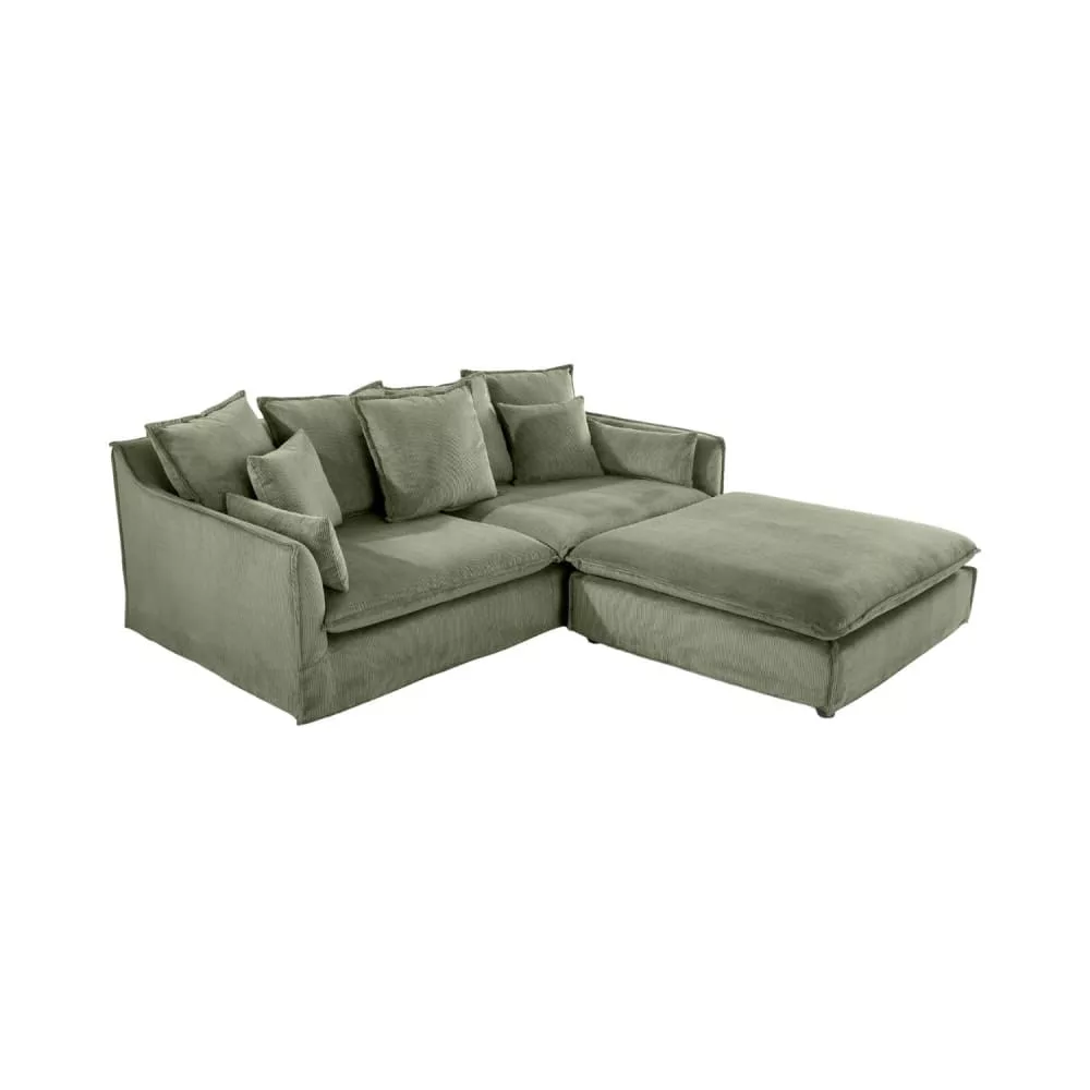 Canapé d'angle avec pouf 4 places en tissu texturé