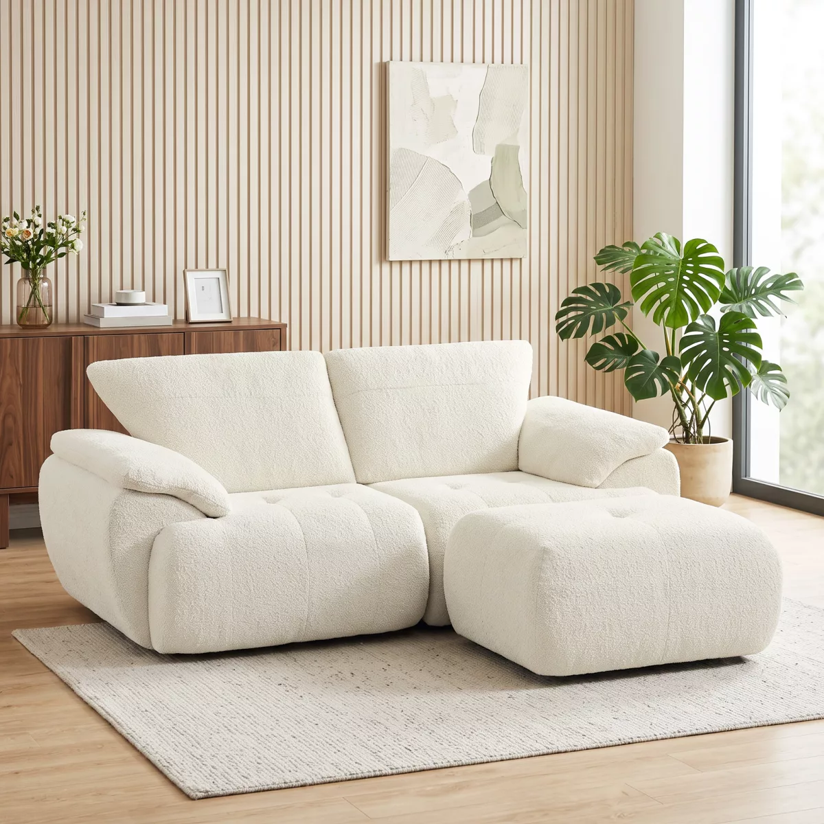 HOMCOM Canapé Modulaire en L 2 Places avec Ottomane Réversible Canapé en Chenille