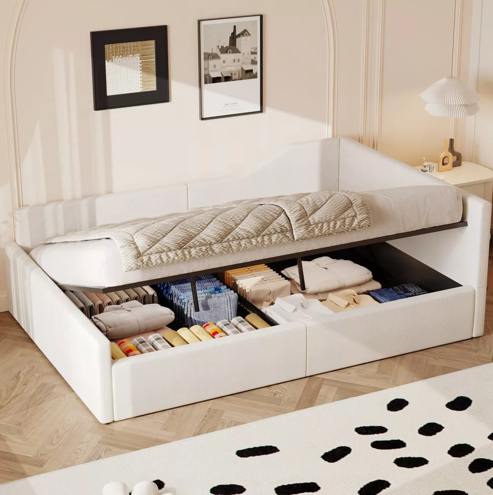 Lit banquette en lin avec rangement