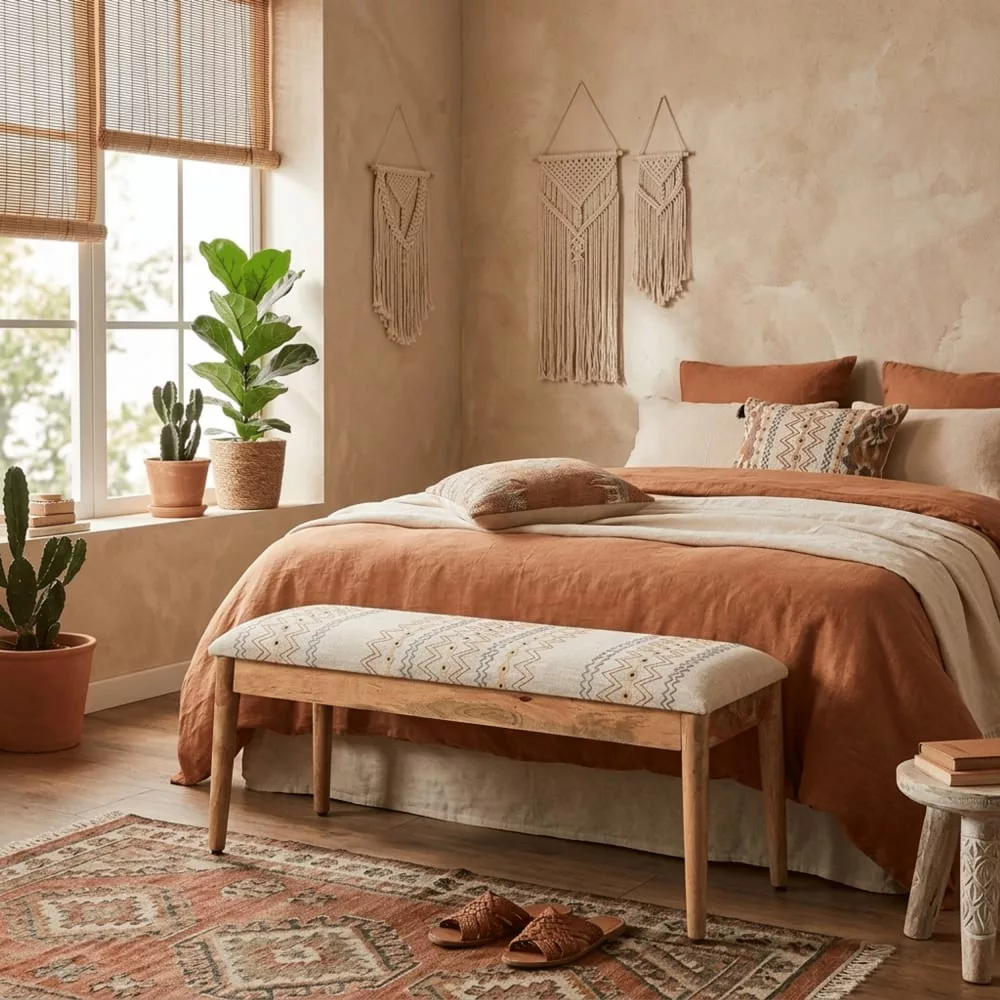 Banquette ikat en coton et manguier