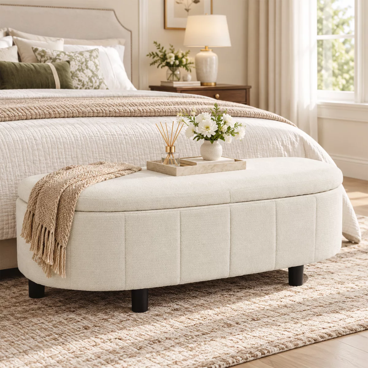 HOMCOM Banquette Coffre Semi-circulaire en Chenille