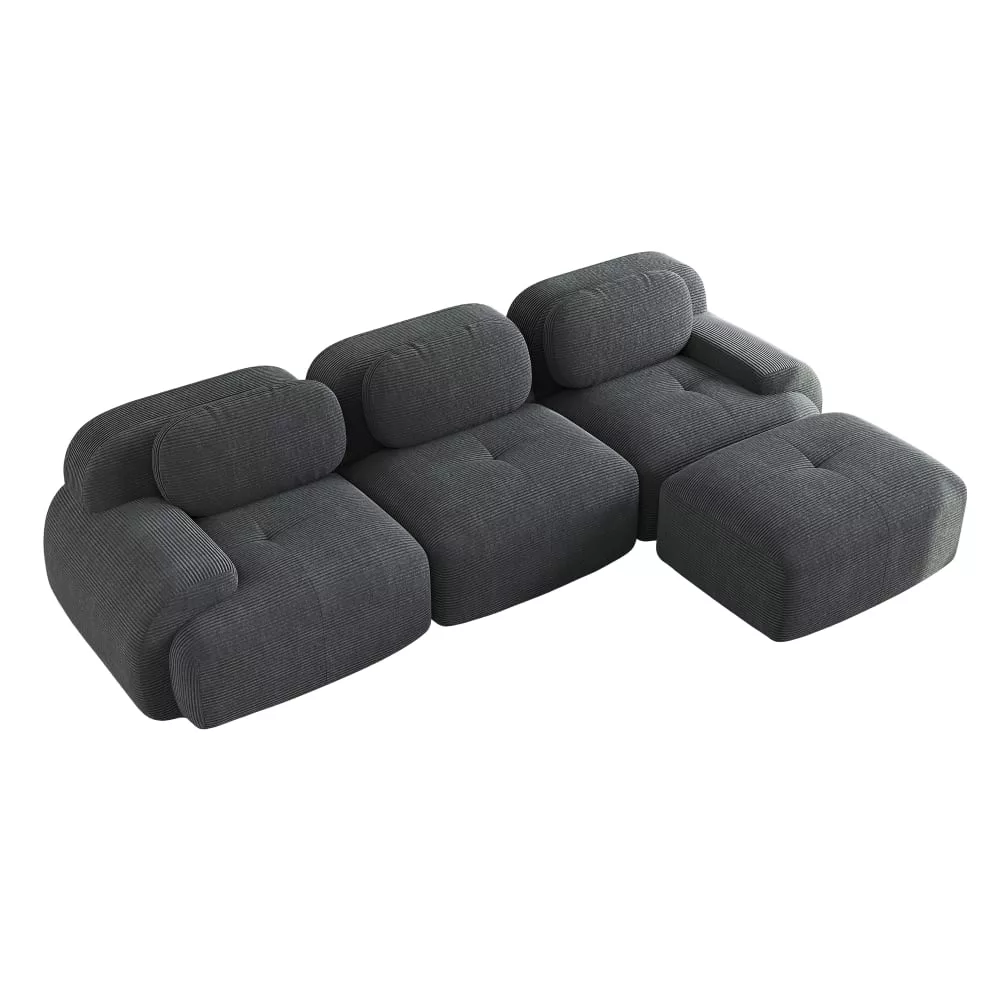 Canapé modulable 3 places avec accoudoirs et velours côtelé
