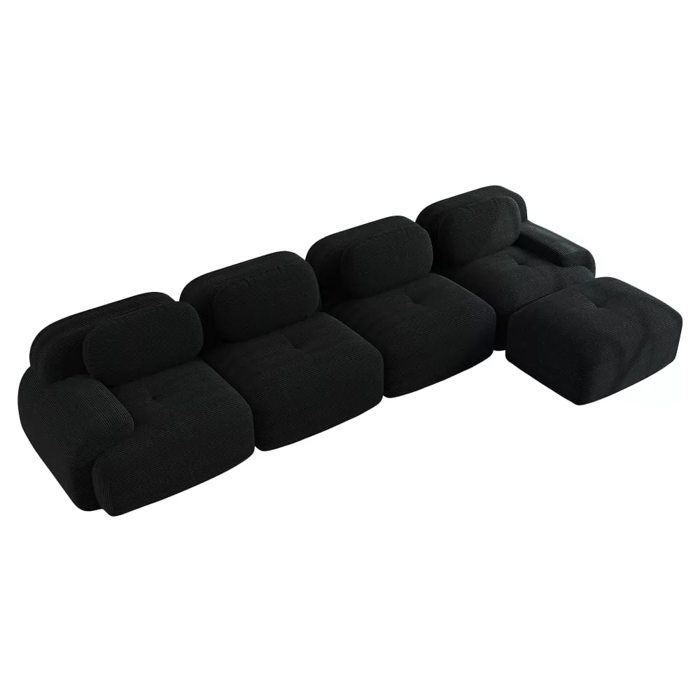 Canapé modulable 4 places avec accoudoirs et velours côtelé