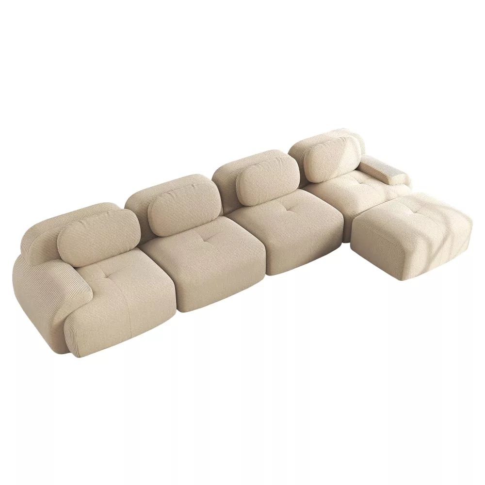 Canapé modulable 4 places avec accoudoirs et velours côtelé