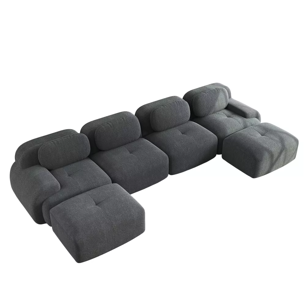 Canapé modulable u 4 places, accoudoirs, tissu côtelé