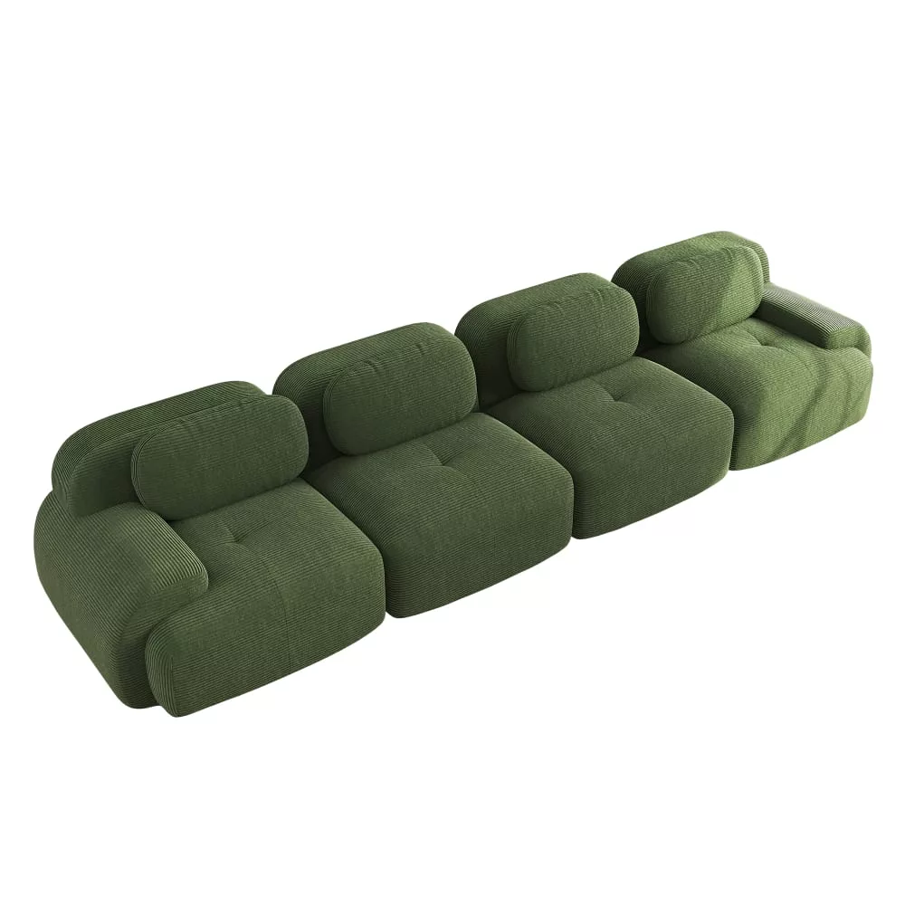 Canapé modulable 4 places, accoudoirs, velours côtelé