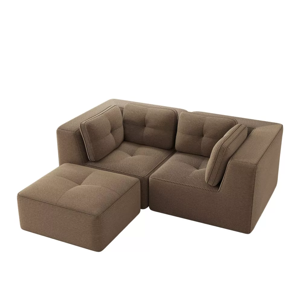 Canapé d'angle en velours côtelé avec design modulaire