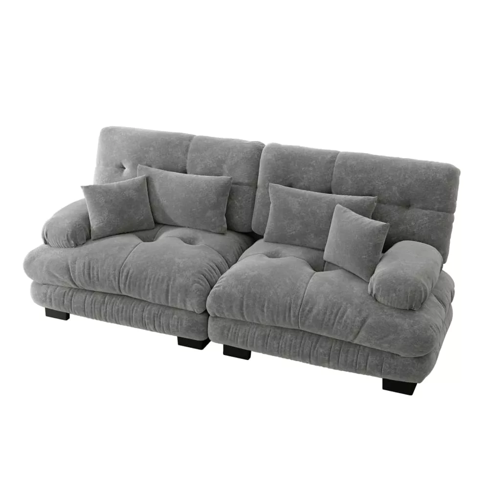 Canapé d'angle en chenille avec coussins