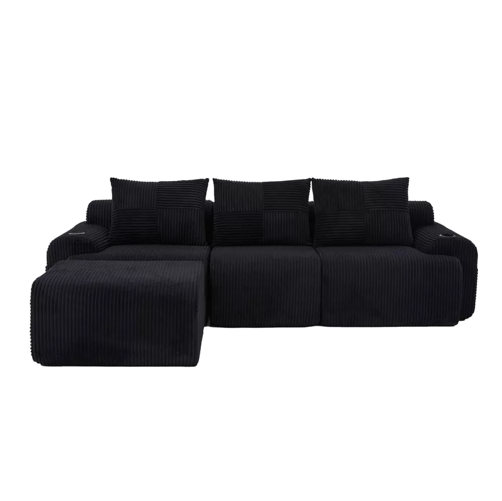 Canapé modulable en velours polyester côtelé 3 places