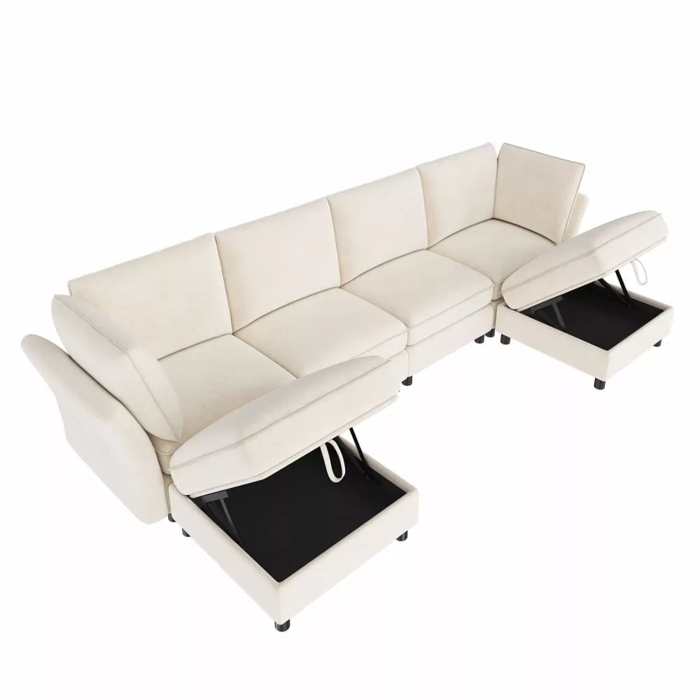 Canapé modulaire en chenille avec 2 poufs