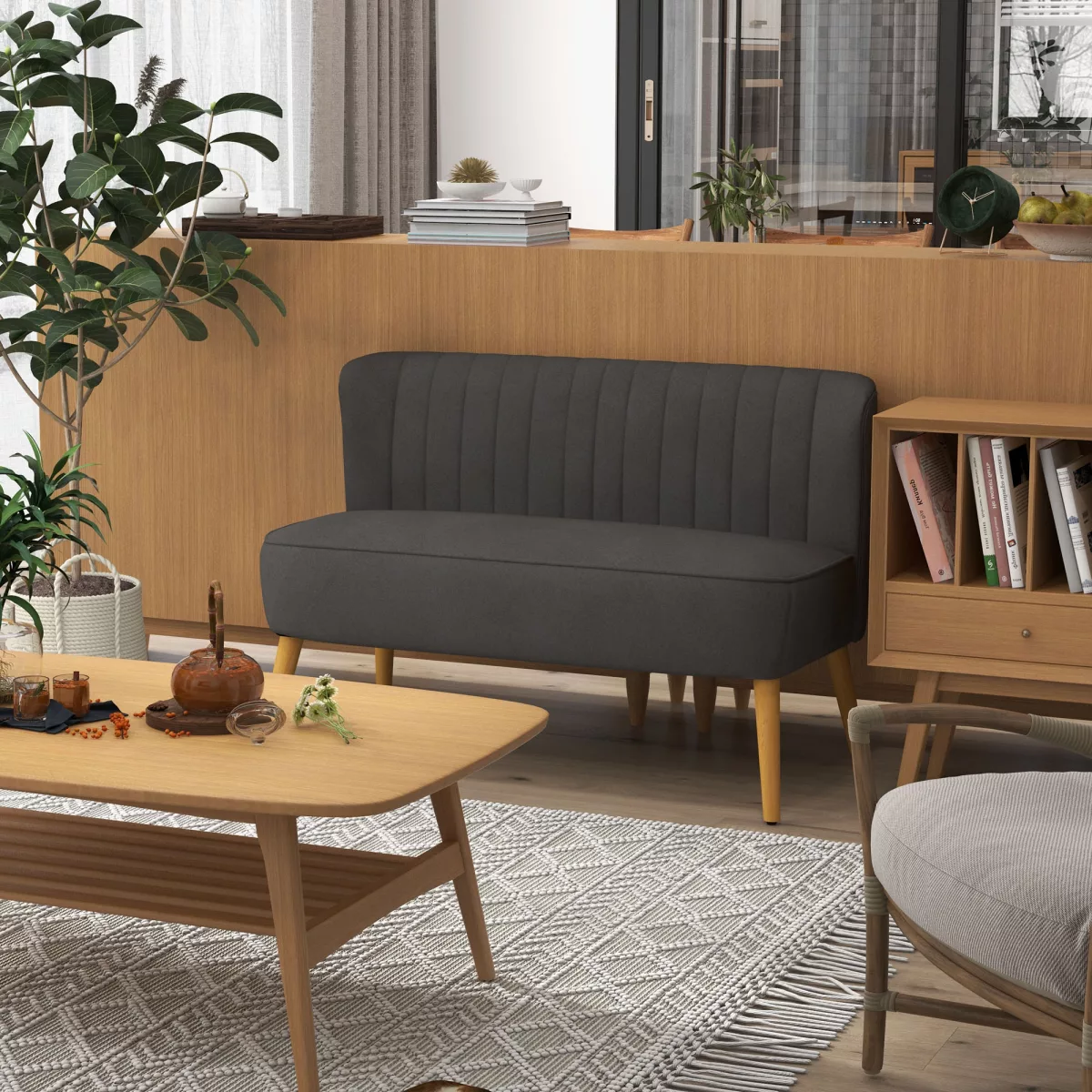 HOMCOM Canapé design rétro 2 places, pieds en bois