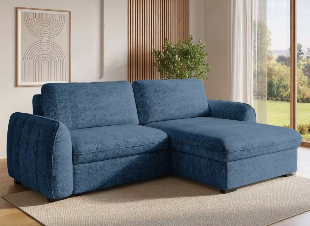 Canapé d'angle convertible et réversible avec coffre en velours Liora