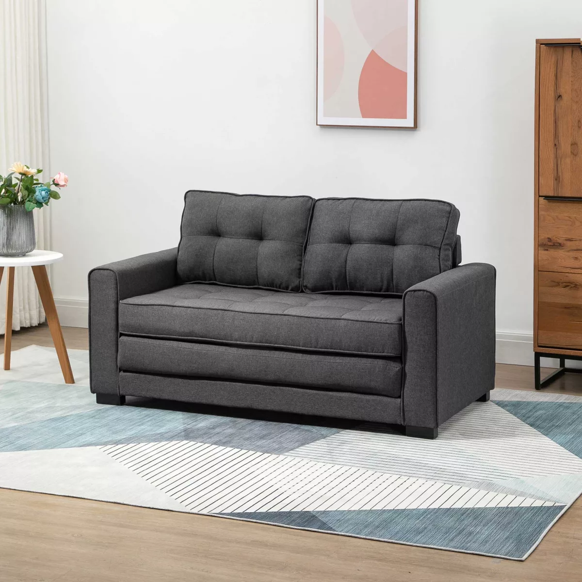 HOMCOM Canapé convertible 2 places – dossier capitonné
