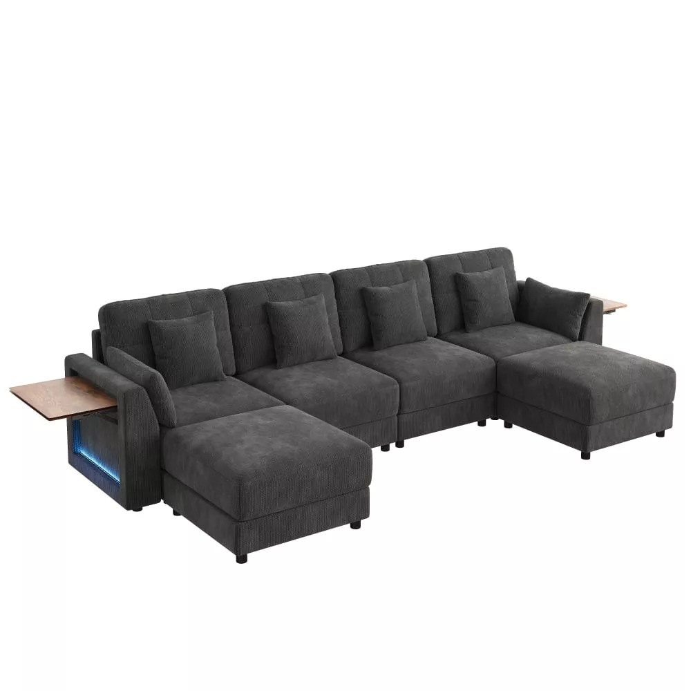 Canapé modulaire en chenille avec 2 poufs