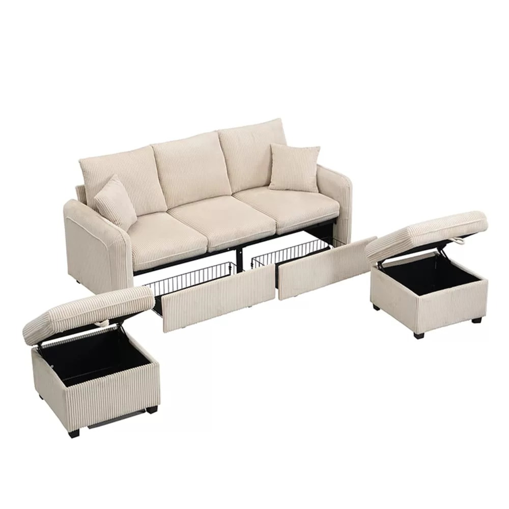 Canapé 3 places modulable en velours polyester côtelé