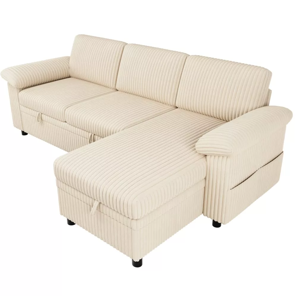 Canapé d'angle en l convertible, rangement, 214X138.5X89 cm