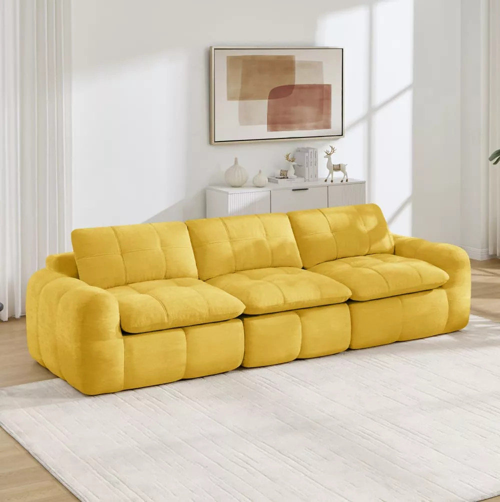 Canapé modulable en chenille avec design capitonné