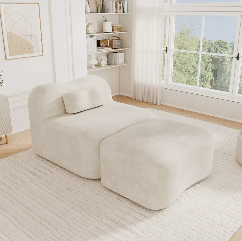 Canapé modulaire en velours avec ottoman