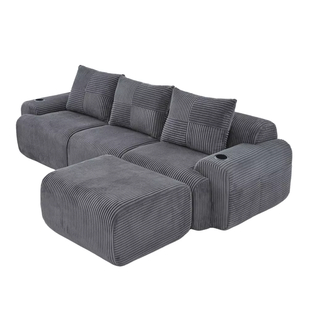Canapé modulable 3 places en velours polyester côtelé